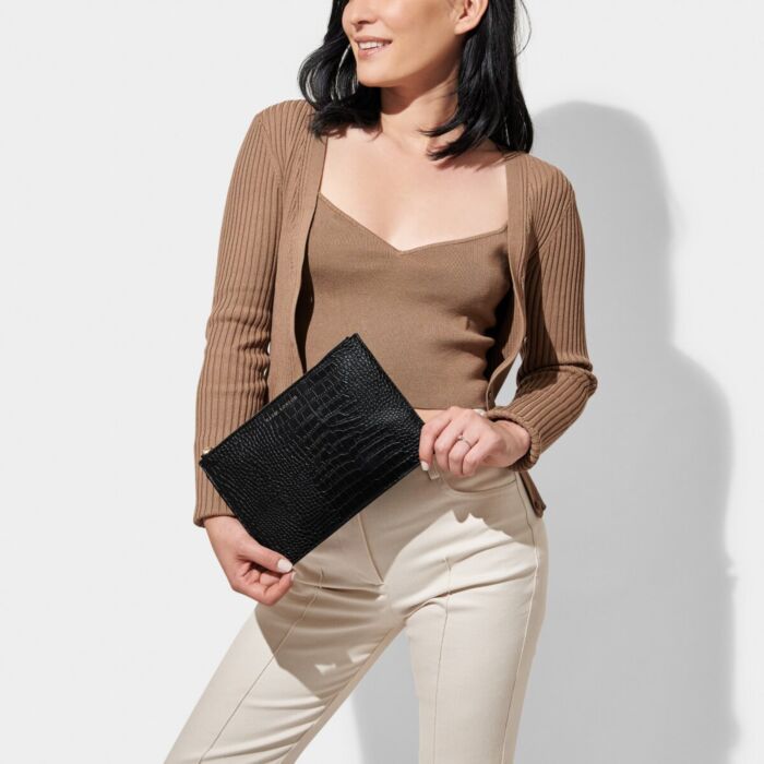 Katie Loxton Faux Croc Pouch - Black